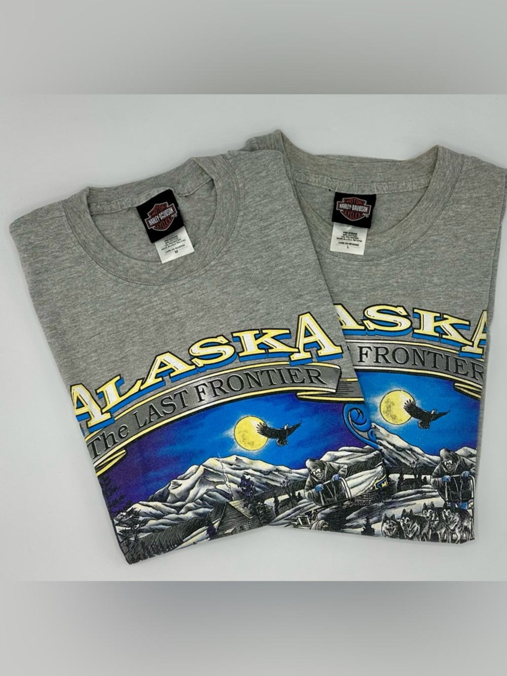 Set of 2 Y2K Harley-Davidson - Alaska- T-shirts - Matching - Medium & Large